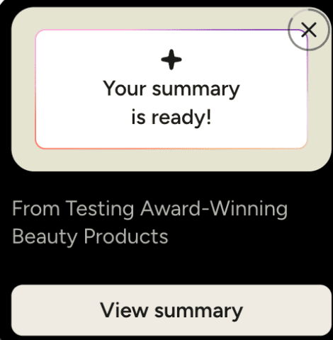 Wispr Notetaker summary ready notification with an auto-generated meeting title